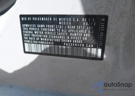 2019 Volkswagen Jetta 1.4T R-Line/1.4T S/1.4T Se из США, поврежденный, VIN 3VWC57BU1KM055433